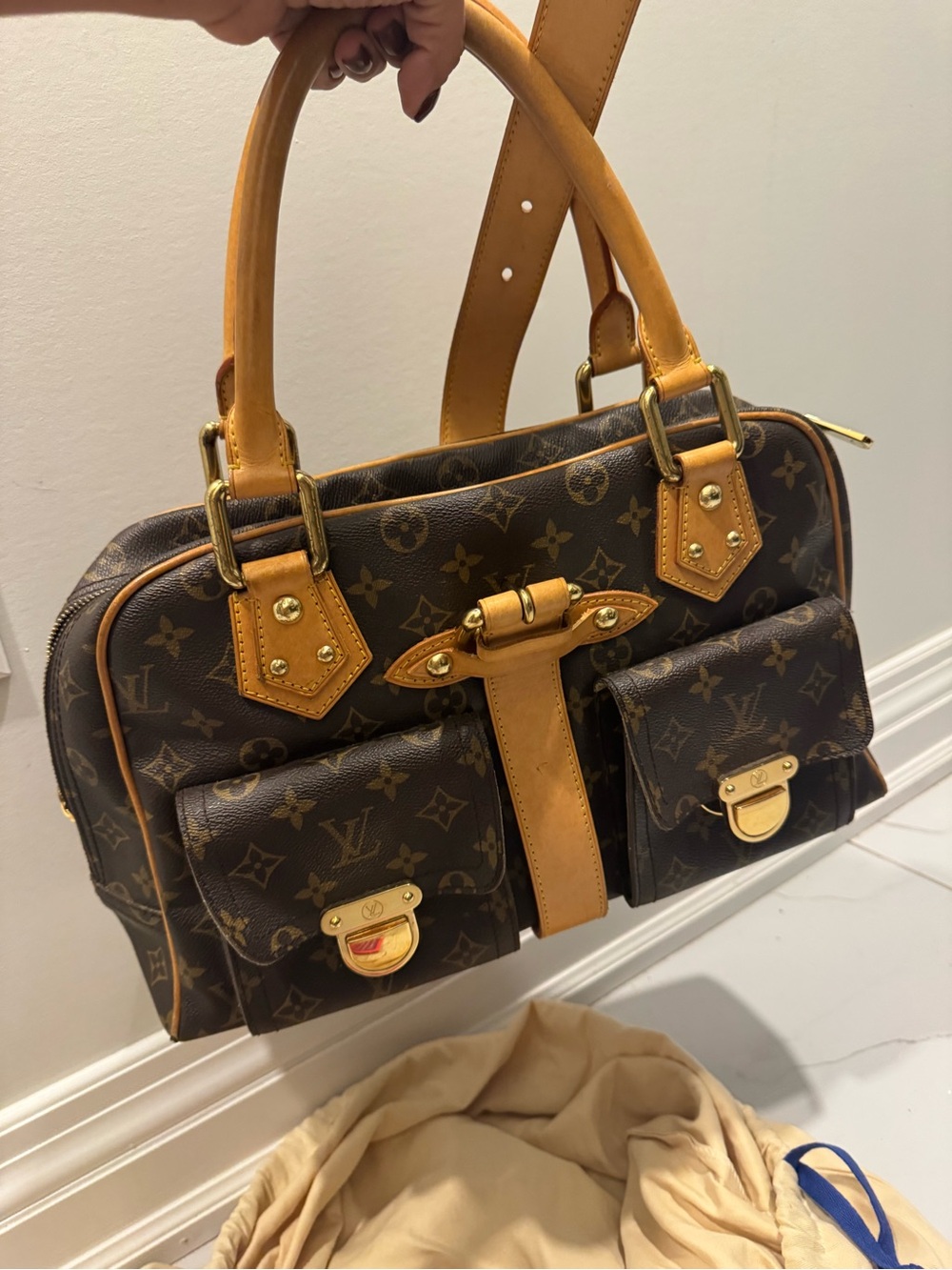 Louis Vuitton Monogram Canvas Satchel with Tan Leather and Gold Hardware - Picture 3 of 8